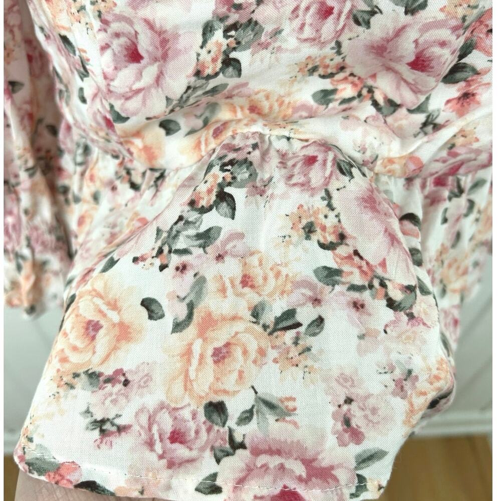 Mi Ami Francesca's Floral Peplum Blouse L Puff Sleeve Tie Back Cottagecore - Picture 3 of 8